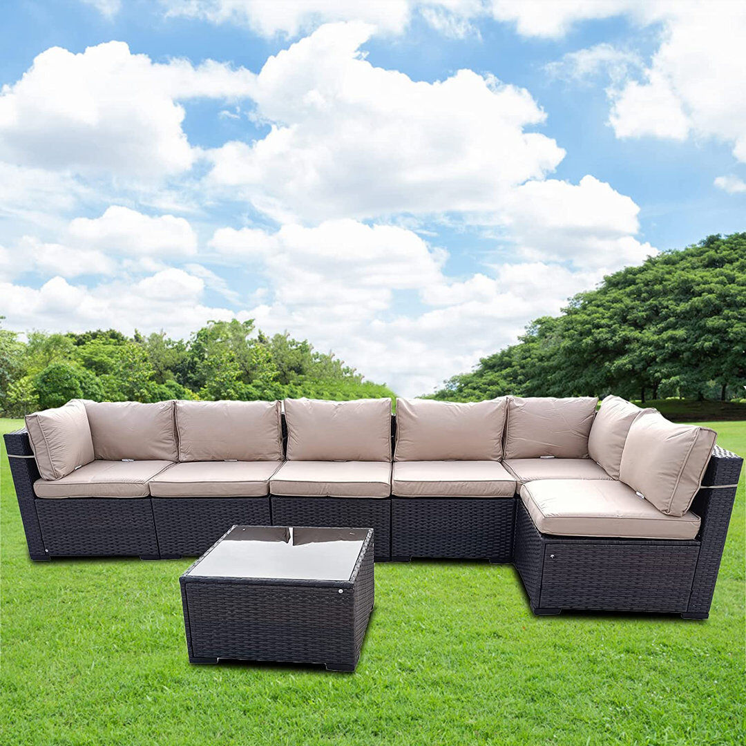 Ebern Designs Leggat Rattan Wicker 6 - Person Seating Group with Cushions Brown 6