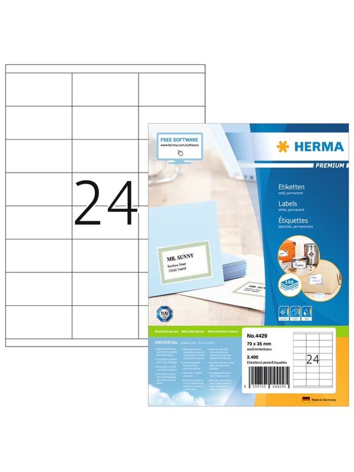 HERMA PREMIUM Etiketten A4, 70 x 35 mm, weiß, permanent haftend
