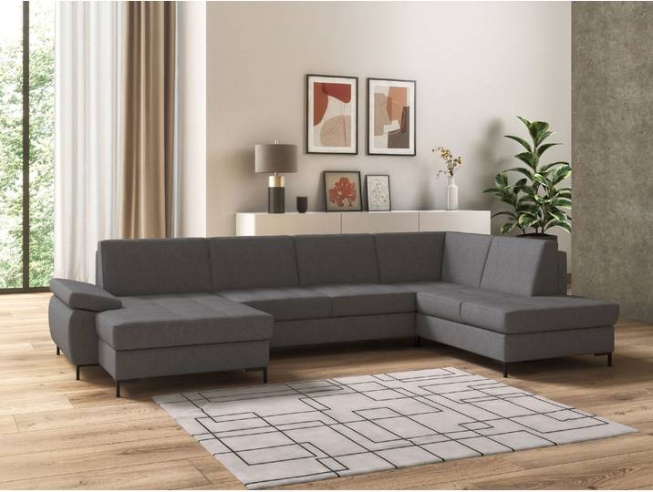 Wohnlandschaft DOMO COLLECTION Capelo, bequem, Breite 348cm, klare Linien - klares Design, U-Form , grau (dunkelgrau), B:348cm H:84cm T:204cm, 100% Polyester, Sofas, Wohnlandschaft, mit Armteilverstellung, wahlweise mit Bettfunktion, Federkern