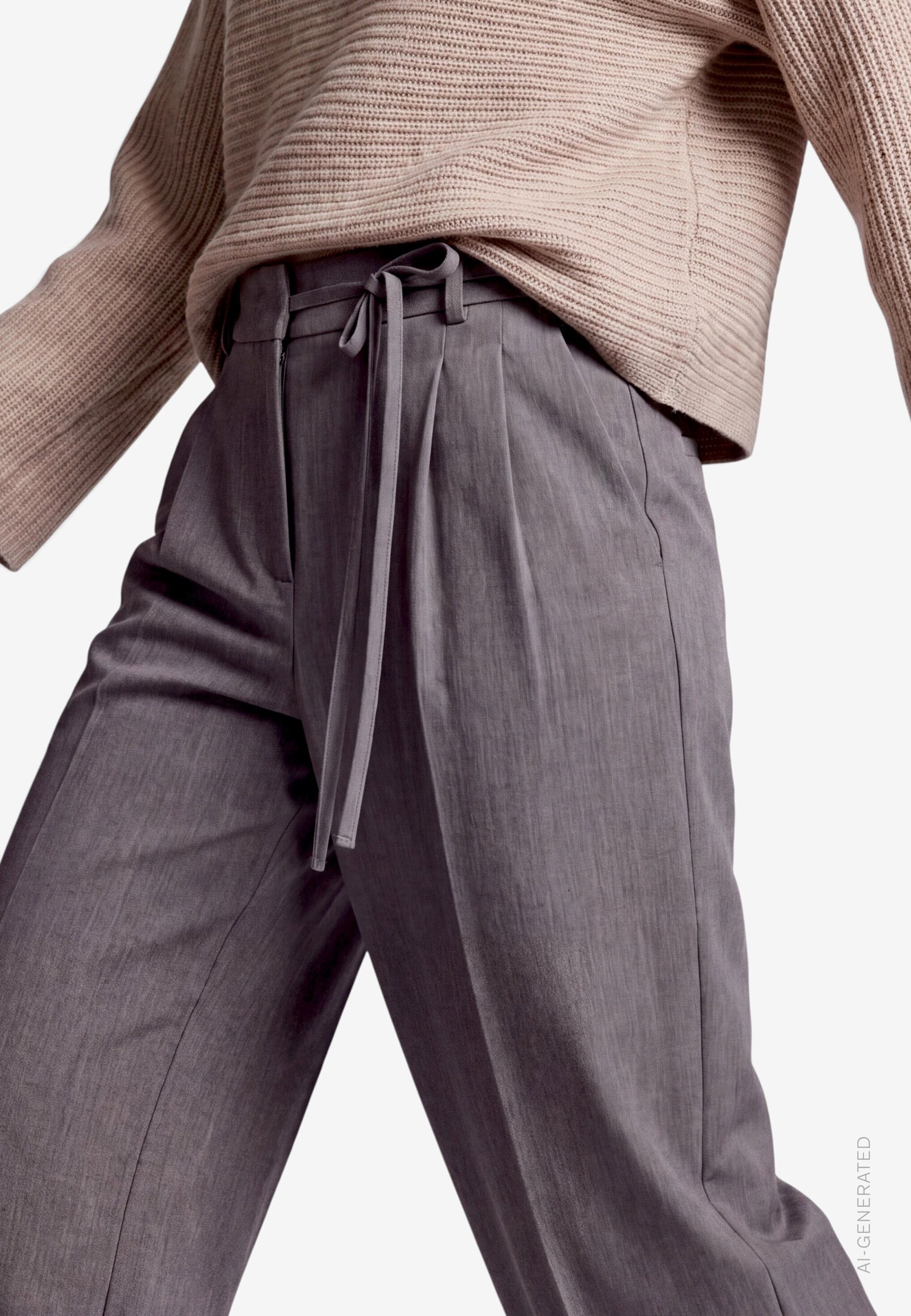 Bundfaltenhose ZERO, Damen, Gr. 34, N-Gr, grau (thunderstorm melange), Web, Obermaterial: 65% Polyester, 30% Viskose, 5% Elasthan, meliert, straight fit lang, Hosen Bundfaltenhose, Marlene-Hose / Straight Fit / mit Stretch und Viskose thunderstorm melange