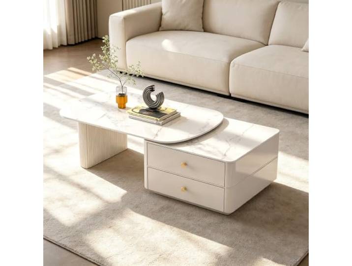 Moderner erweiterbarer Couchtisch mit Stauraum für kleine Wohnzimmer Erweiterbares Design, verdeckter Stauraum, Sintersteinplatte, einfache Montage Wohnzimmer & gehobene Innenräume(B)