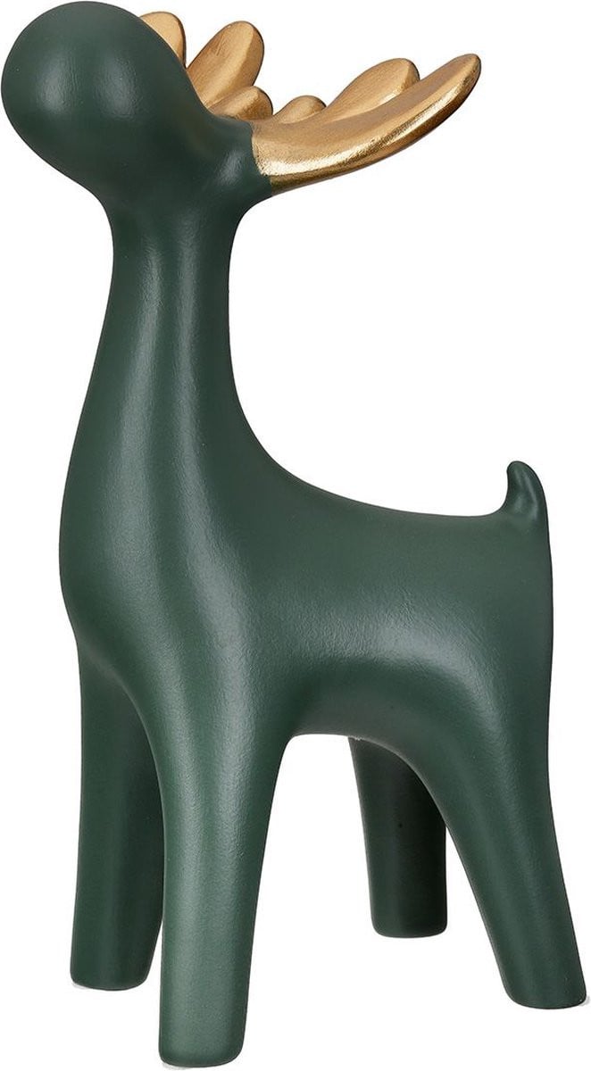 Gilde Handwerk Keramisch Kerstbeeld Rendier Eland Groen/Goud Hoogte: 30 cm