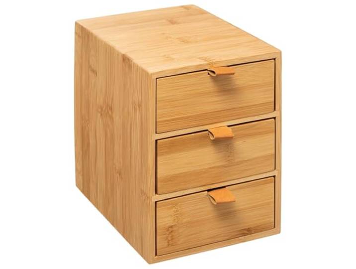 5 five simply smart Opbergdoos met 3 laden van bamboe met tong van kunstleer, FIVE-174664, licht hout