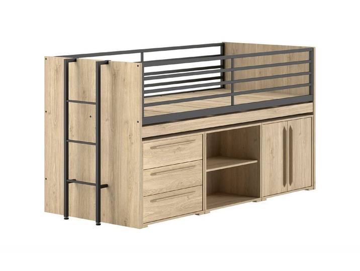 58 aufm Kessel Jugendzimmer-Set Halbhochbett 90x200 Keelia Eiche Schreibtisch Kommode Set, (inkl. Versand, Lieferung bis Verwendungsstelle), Komplettsystem mit Bett, Arbeitsplatz und Stauraum
