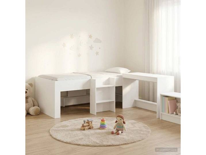 furnicato Bettgestell Hochbett mit Schreibtisch 193 x 111 x 68,5 cm Weiß (1-tlg), Platzsparendes Etagenbett mit integriertem Arbeitsplatz für Kinder