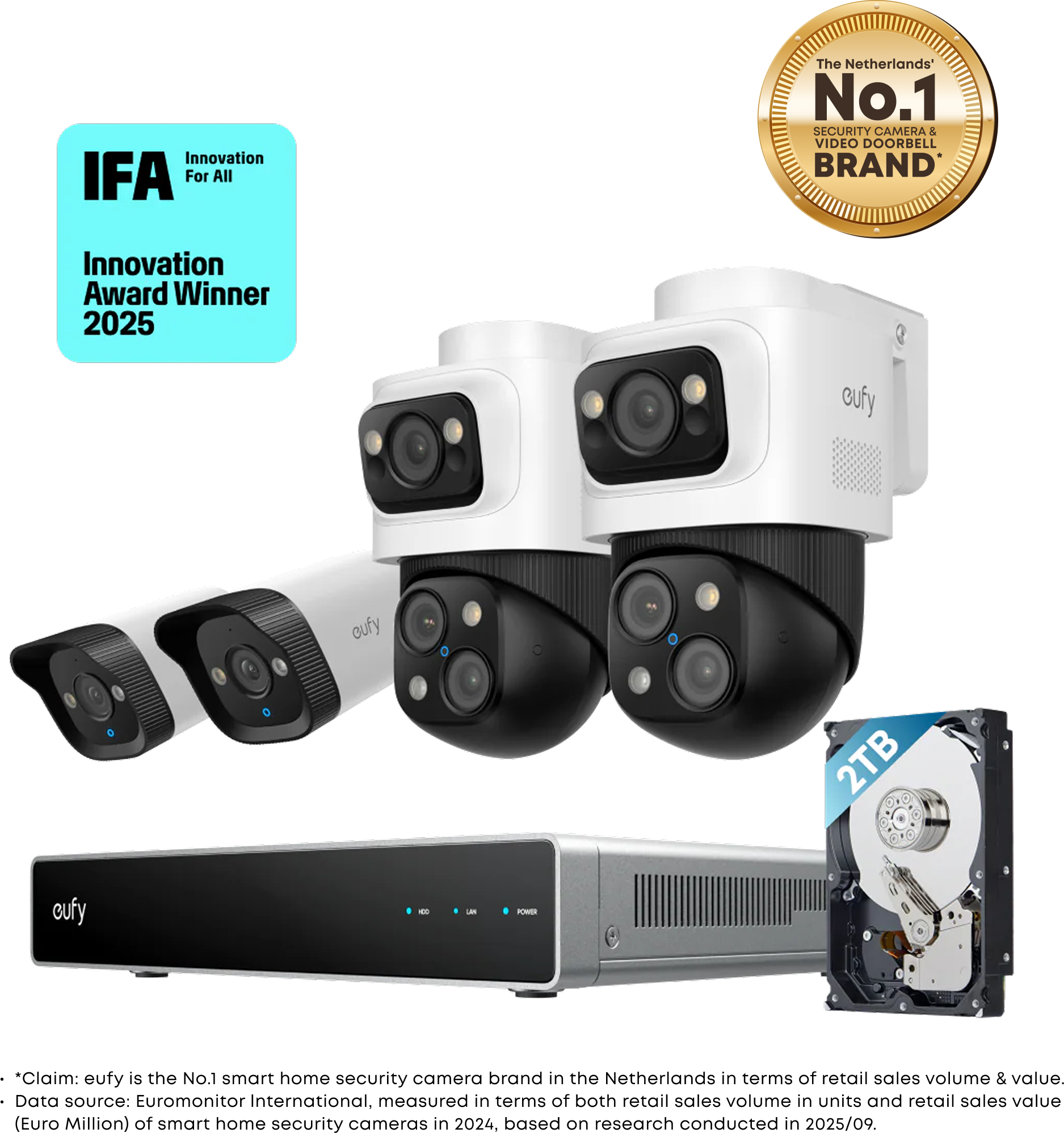 eufy PoE NVR Security System S4, 2 pcs bullet PTZ cameras, 2 pcs bullet cameras