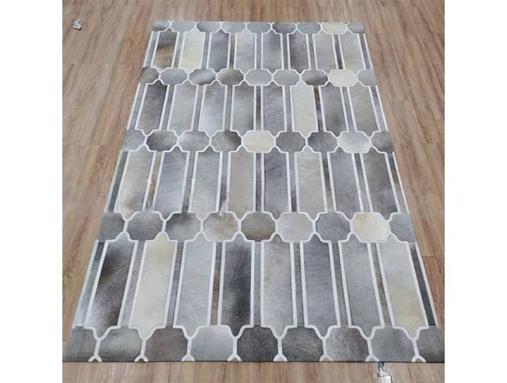 Tapis de salon gris géométrique simple, tapis fait main en cuir de vache véritable, tapis décoratif pour la maison, chambre à coucher, grand tapis nordique