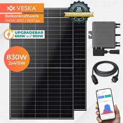Veska Balkonkraftwerk 830 W / 600+800W Photovoltaik Solaranlage Steckerfertig WIFI Smarte Mini-PV Anlage 600 Watt genehmigungsfrei, Schwarz