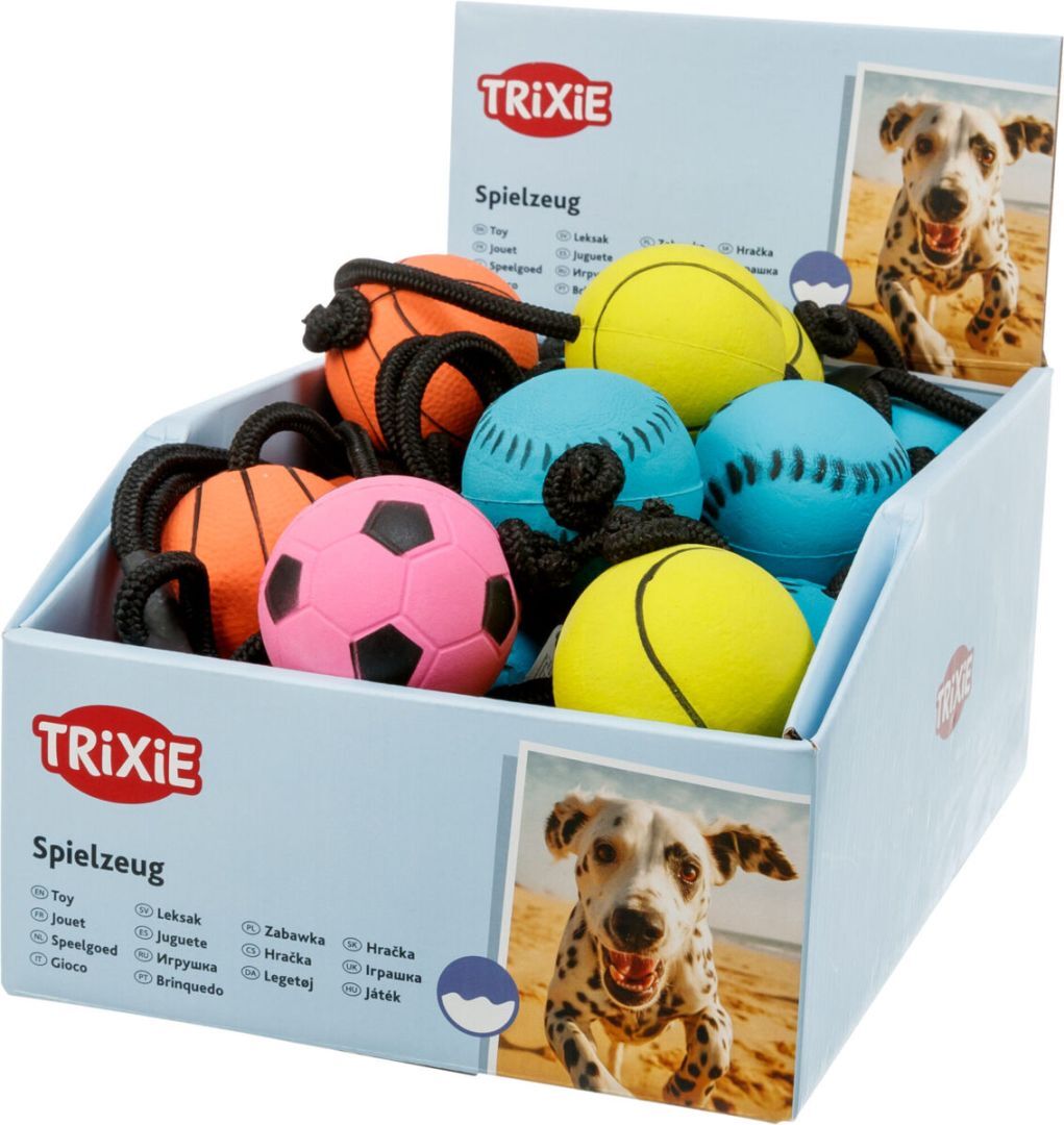 TRIXIE Sportball am Seil, schwimmt, Moosgummi, Ø 6 / 30 cm