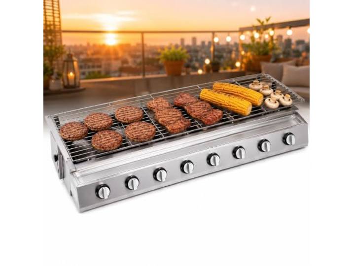 Edelstahl Barbecuegrill, Keramik-Infrarot-Tischgrill Flammenlose Verbrennung, mit Abnehmbare Roste und Fettauffangschale, für den Innen- und Außenbereich(8 heads)