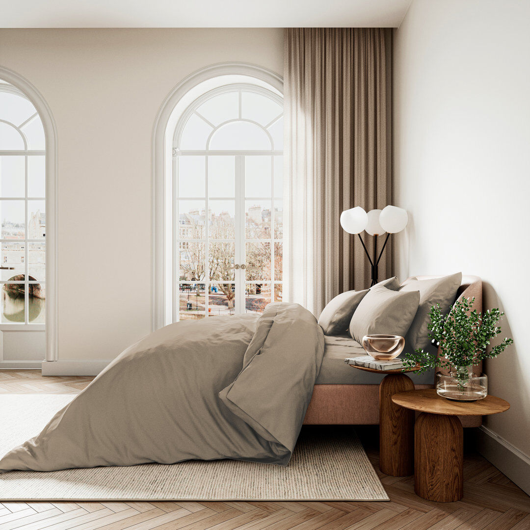 Bedeck of Belfast Bob 400Tc Cotton Sateen Plain Dye Duvet Cover Set Truffle King Size Duvet Cover + 2 Pillowcases