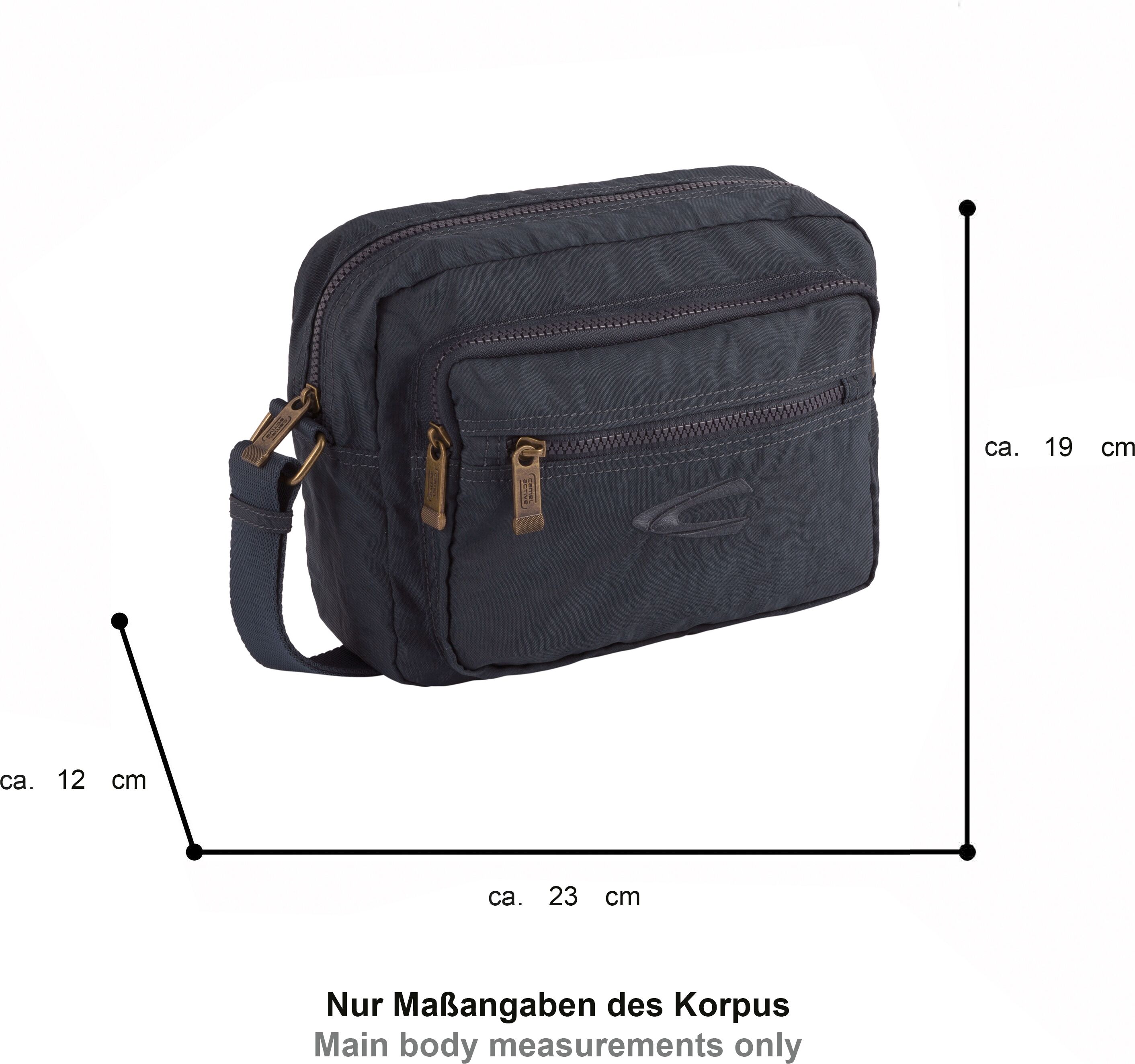 Umhängetasche CAMEL ACTIVE "Journey", Herren, Gr. B/H/T: 23cm x 19cm x 12cm, blau, Polyester, aufgeraut, bestickt, clean, unifarben, Taschen Umhängetasche, aus leichtem robusten Nylon, funktional perfekt für alle Lebenslagen blau B/H/T: 23cm x 19cm x 12cm