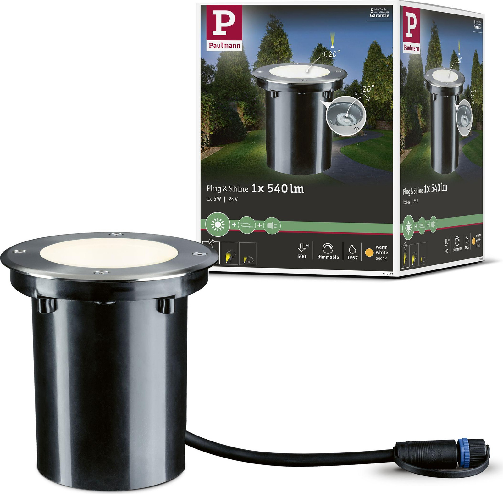 Paulmann Plug & Shine Floor LED inbouwspot voor de tuin, ronde grondspot