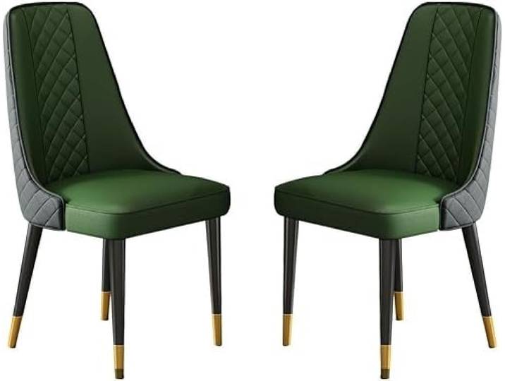 OZSSLJJ Küchen- und Esszimmerstuhl, 2er-Set, Wohnzimmer-Beistellstühle, modernes Nappaleder, hohe Rückenlehne, gepolsterter, weicher Sitz, stabile Metallbeine(Blackdark Green)