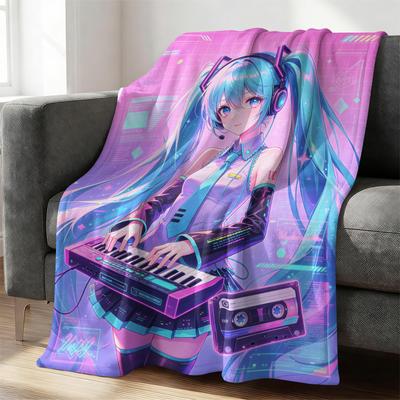Shop Station Hatsune Miku Crayon Style Flannel Throw Blanket Cozy Anime Throw Blanket For Sofa, Bed & Travel a 28x40in