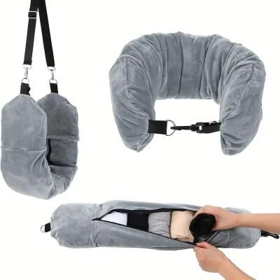 Inspired Finds Fillable Travel Neck Pillow Soft Fleece U Shaped Pillowcase With Storage Bag dark Gray