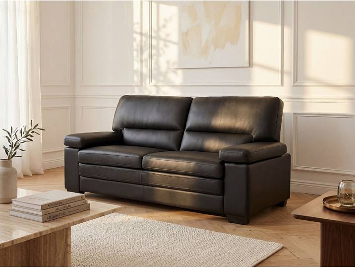 Ledersofa 3-Sitzer - Büffelleder - Schwarz - MIMAS