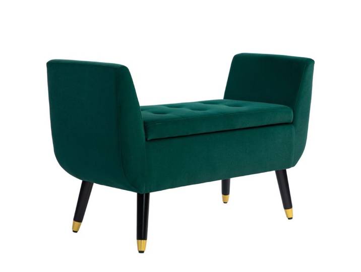 Banc de rangement capitonné avec accoudoirs et coffre de rangement en polyester effet velours vert