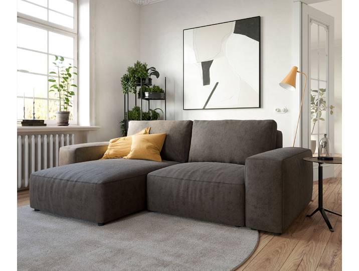 Canapé d’angle Lanzo 230x155 cm microfibre brun kaki méridienne réversible