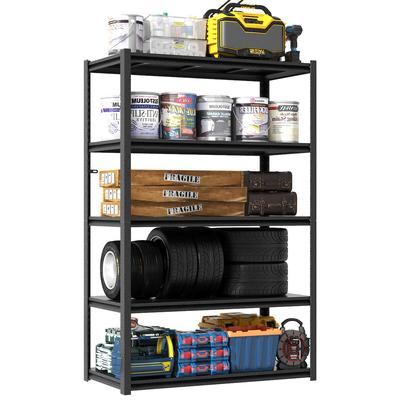 MODFU Schwerlastregal Metall 198x120x46 cm 5 Ebenen höhenverstellbar 650 kg Tragkraft Stecksystem für Garage Keller Werkstatt Schwarz