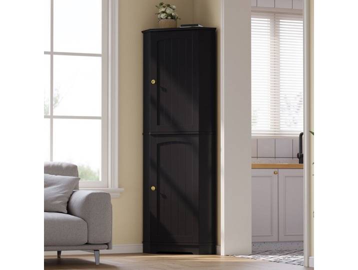 Buffet de cuisine d'angle noir 42×42×166 cm 2 portes étagères réglables