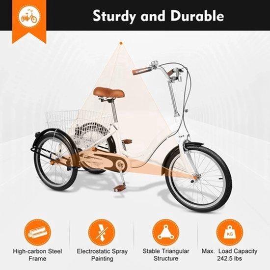 Dreirad - Seniorenrad - Komfortfahrrad - 20 Zoll Räder - Verstellbarer Sattel