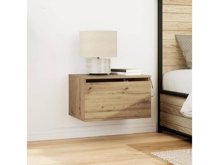 HEFZGDB LED Nachttisch Set 2 STK. Wandmontage Artisan Eiche mit Schubladen Stauraum, Massivholz Nachttische für Schlafzimmer, Moderne Beistelltische mit Matter Oberfläche,