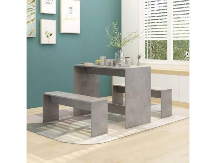 LPERTGFHU 3-TLG. Essgruppe Betongrau Holzwerkstoff Bank Set Modernes Design, Für kleine Räume, Robust & Stabil, Pflegeleicht