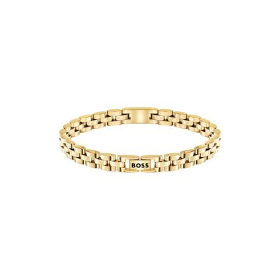Gliederarmband BOSS "ARCHER", gold (gelbgoldfarben, schwarz), Armbänder, Herren, 21cm, Edelstahl, Gliederarmband, Emaille