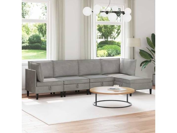 KGCRYUWED Wohnzimmergarnitur 5-TLG. Samt Sofa Set, Hellgrau, Modernes Ecksofa mit Hocker, Modulares Polstermöbel für Wohnzimmer