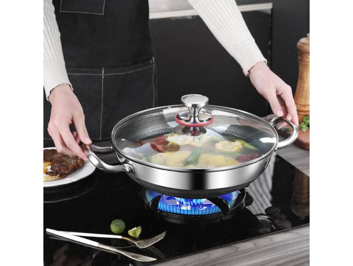 Poêle extra épaisse en acier inoxydable – Pot à soupe et à frire antiadhésif Double face en nid d'abeille