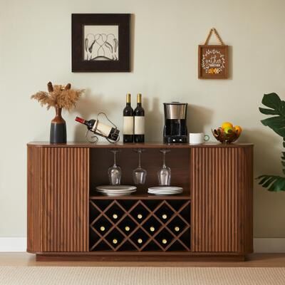 Multifunctional Storage Cabinet with Wine Rack and Glassware Holder, Adjustable Shelves For Wine Storage and Coffee Bar