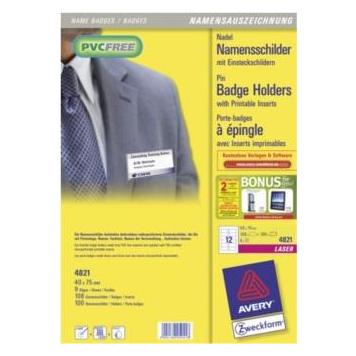 Avery Dennison Namensschild mit Wellennadel, 75 x 40 mm (4821.FR)