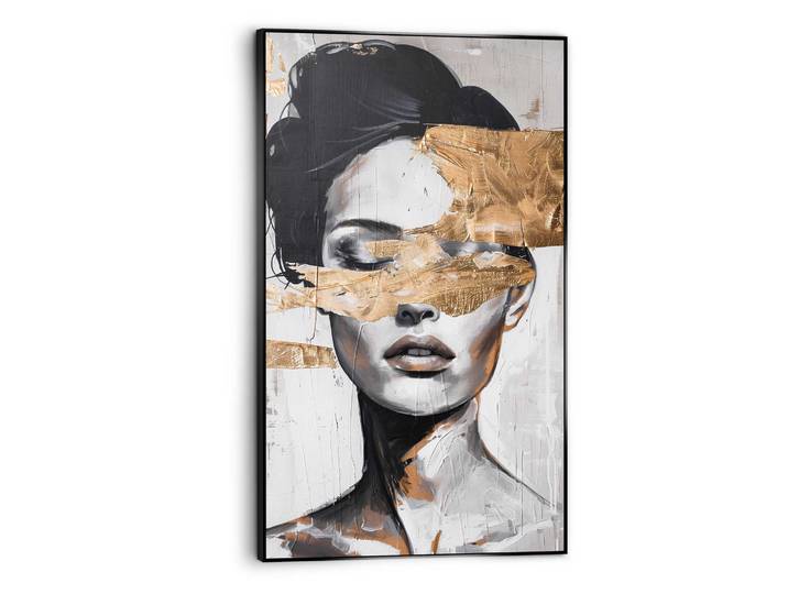 Wandbild REINDERS Frau mit goldfarbenem Detail , schwarz-weiss (farbe bild(er): schwarz, weiß), B:70cm H:118cm T:3,7cm, Bilder, Wandbild, Wohnzimmer - Schwarz-Weiss - MDF - Frauen - 70x118 cm