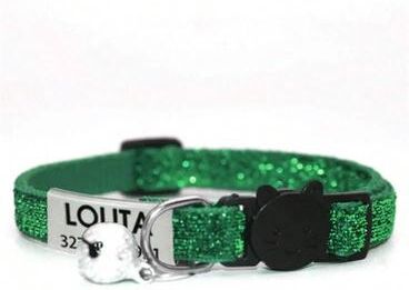Uplift Essentials Customized Glitter Safety Collar With Personalized Engraved ID Tag green
