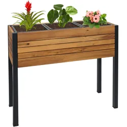 Pflanzkasten HWC-L22, Hochbeet Pflanzkübel Blumenkasten, 75x81x30cm Outdoor Alu Akazie Holz FSC®-zertifiziert, braun