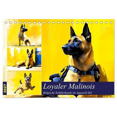 Loyaler Malinois. Belgische Schäferhunde im Aquarell-Stil (Tischkalender 2027 DIN A5 quer), CALVENDO Monatskalender