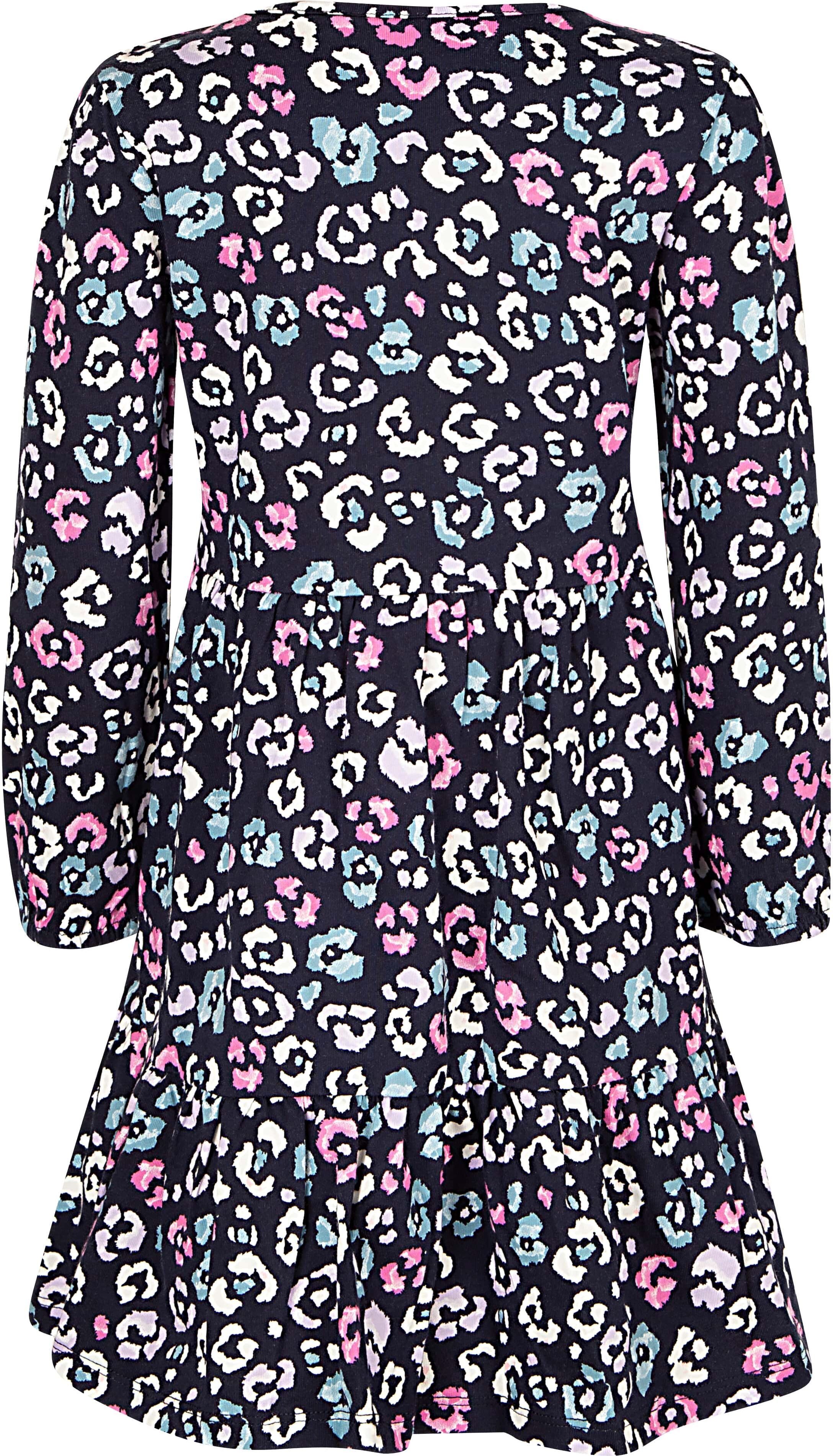Midikleid HAPPY GIRLS, Mädchen, Gr. 104, N-Gr, Langarm, Jersey, blau (navy), Jersey, Obermaterial: 100% Baumwolle, bedruckt, regular fit, Rundhals, Kleider Midikleid navy 104, N-Gr, Langarm, Jersey