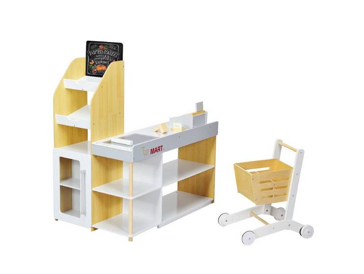 COSTWAY Kaufladen Supermark, Holz, mit Einkaufswagen & Tafel