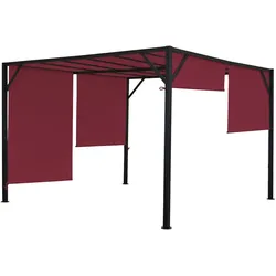 Décoshop26 - Pergola-Gartenpavillon-Dachterrasse mit stabiler 6 cm Stahlkonstruktion + verschiebbarem bordeauxrotem Dach 4x4m 04_0004073