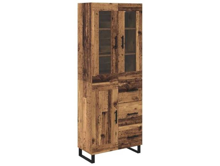 Highboard mit Schubladen 2 pcs Altholz Holzwerkstoff Standschrank Doppeltüren, Glaselemente, Eisenbeine, Stangengriffe, Regale, Esszimmer, Wohnzimmer