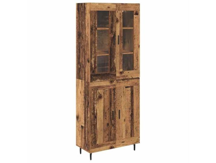 GHVBNMF Highboard 2-teilig Altholz Optik 69,5x34x180 cm Schrank Eleganter Viertürer aus Holzwerkstoff und Glas für Wohnzimmer und Esszimmer mit stabilen Eisbeinen und 60 kg Belastbarkeit.