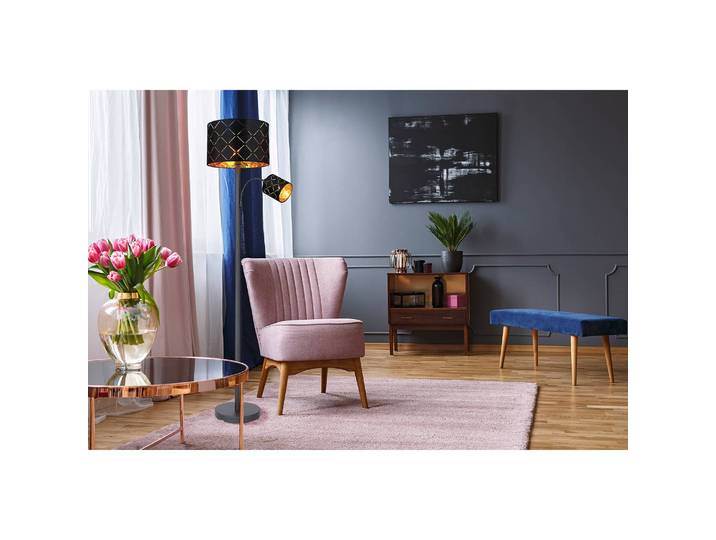 home24 Staande lamp Sunna II Ø 35cm zwart velours LED E27/E14
