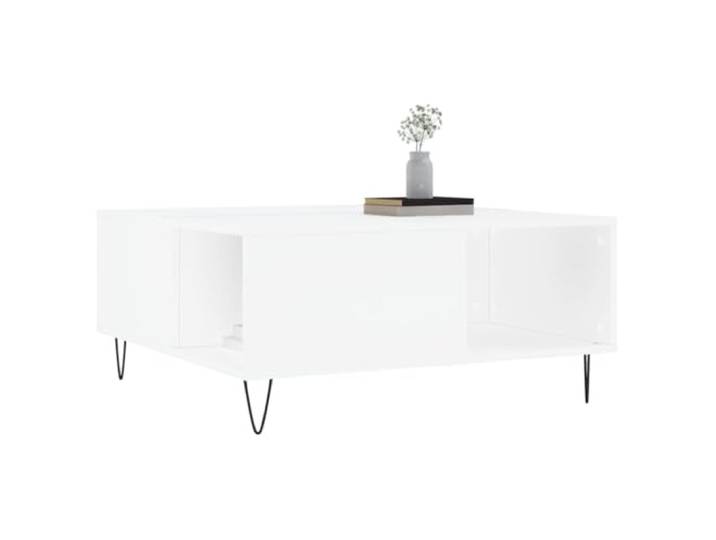 KTHLBRH Couchtisch weiß 80 x 80 x 36,5 cm Holz mehrschichtig Metallbeine, stabile Tischplatte, großer Stauraum, moderner Stil