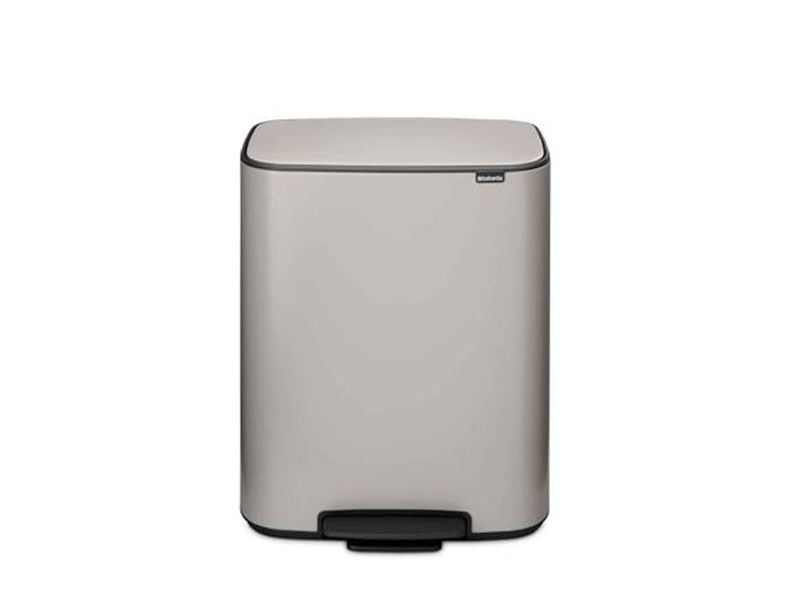 Brabantia Bo Tretmülleimer – 2 x 30 l Inneneimer (Soft Grey) Großer Abfalleimer-/Recycling Behälter – sanft schließender Deckel