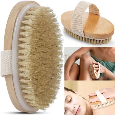 Uplifted Finds Natural Bristle Body Exfoliating Brush Wet And Dry Skin Scrub Bath Tool round Brush
