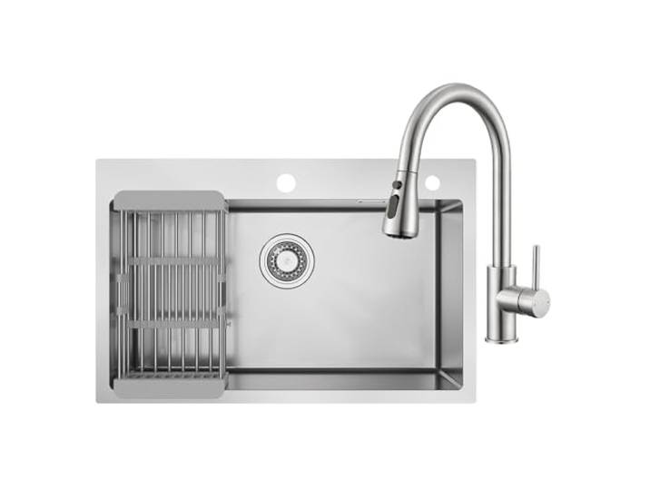 CECIPA 70 x 45 cm Küchenspüle mit abnehmbarem Küchenarmaturbogen, 1 Becken Edelstahlküchenspüle mit Abtropfkorb für 70 cm Schrank