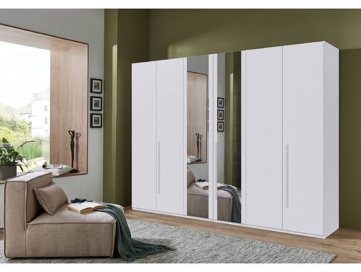 Armoire portes battantes London- Miroir 270cm Blanc/Blanc Basic Blanc 2 miroir