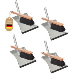 4X Kehrgarnitur Set Rosshaar Kehrschaufel mit Gummilippe Kehrset Kehrblech Handbesen Handkehrset Handfeger und Schaufel