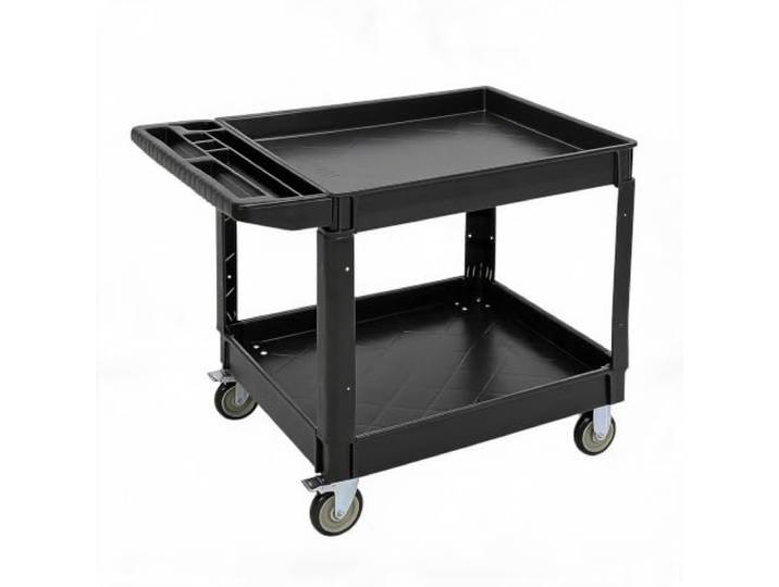 Koioplie Servicewagen 2 Etagen, 230 kg Tragkraft, 4 Rollen, Schwarz 360° schwenkbar, 2 feststellbare Räder, tiefe Ablageflächen, ergonomischer Schiebegriff, robuste Bauweise, vielseitig einsetz